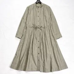 美品 45R ガーゼ生地 ヒッコリー ピンタック ロング丈 シャツワンピース e2554_750_r.jpg