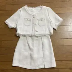 ツイード セットアップ ホワイト フリンジ