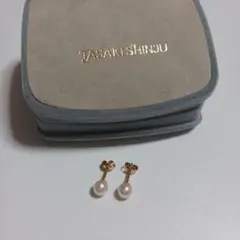 田崎真珠 パールピアス　約5mm K18YG ケース付き