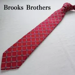 ブルックスブラザーズ ネクタイ 赤 格子 総柄 シルク100%【n3577】
