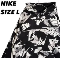 ナイキ　パーカー 総柄　ブラックL 古着NIKEパーカー古着ストリート 【人気】