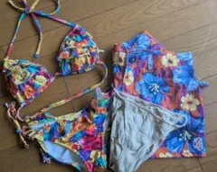 【ビキニ3点セット】カラフル花柄セパレート水着セット