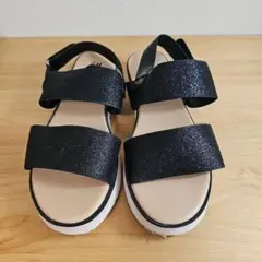 黒 グリッター サンダル バックストラップ