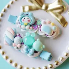 【匿名配送】 ホイップデコ 前髪ヘアピン 2個セット ハンドメイド【123】