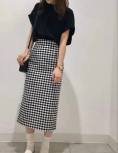 GU スリット ギンガムチェック レースアップタイトスカート