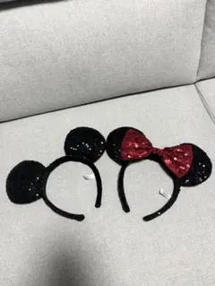 ミッキー　ミニー　スパンコールカチューシャ　セット
