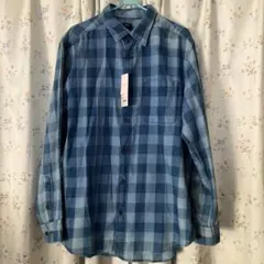 青系チェック柄 長袖シャツ XL