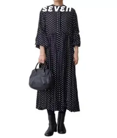 即日発送BEARDSLEYドットギャザーボリューム袖ワンピース レトロ水玉総柄