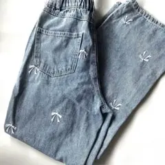 リボン刺繍入り ワイドデニムパンツ　ナイスクラップのサムネイル