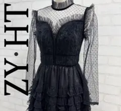 ★美品★ ZY・HT エレガントなパーティードレス ブラック レース フリル