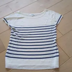 LANVIN en Bleu ボーダー 半袖ニット 38のサムネイル