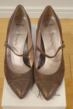 未使用 銀座かねまつ パンプス ストラップ ハイヒール ブラウン 23.5cm