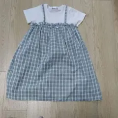 RETRO GIRL 半袖 チェック柄 ドッキングワンピース 130