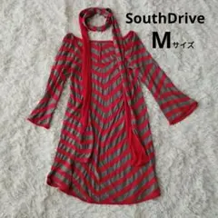 【SouthDrive】赤とグレーの長袖トップス　М　丈長め　細見え