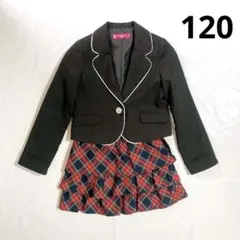 美品 ネイビーナチュラル 女の子 スーツ 120 ブラック レッド チェック