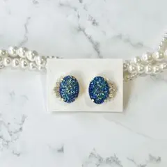 キラキラ　ラメ　ブルー　ストーン　イヤリング