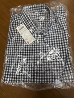UNIQLO ユニクロ ブロードシャツ M ネイビー ギンガムチェック シャツ