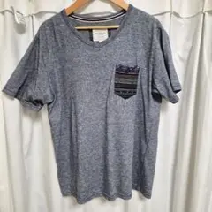 グレー Vネック Tシャツ Mサイズ ポケット付き