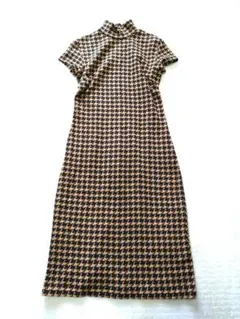 Otto オットー 千鳥格子 半袖カットソーワンピース ストレッチ ハイネック