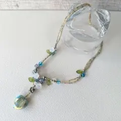 【ハンドメイド】 ネックレス ビーズ ハート ブルー　フラワー