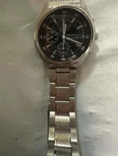SEIKO クロノグラフ クォーツ メンズ腕時計 ブラック文字盤 稼働品