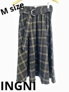 ★INGNI★今期トレンド★タータンチェック膝丈フレアスカートM【中古】a2