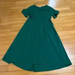 グリーン 半袖 Aライン ロングワンピース