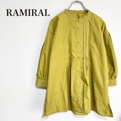 RAMIRAL ピンタック入り　バンドカラー チュニック　パフスリーブブラウス