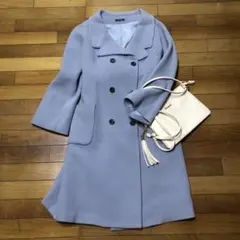 Do CLASSE ライトブルー ダブルブレスト チェスターコート　リボンのサムネイル