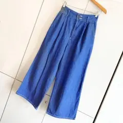 GU ライトデニムタックワイドパンツ L ● ジーユー ジーンズ 綿100