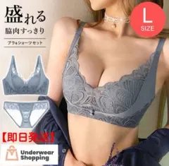極ふわパット　ブルーグレーL　楽ブラ　盛りブラ　補正ブラ　ブラジャーショーツ