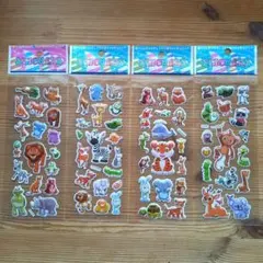 アニマル かわいい動物 ぷくぷくシール レトロ 4種類セット ①