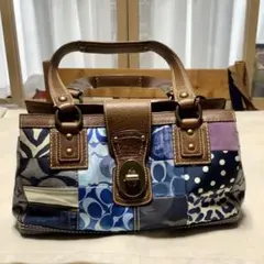 コーチ　パッチワークデザイン ハンドバッグ デニム