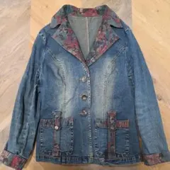 ヴィンテージ デニムジャケット フラワー刺繍付き Mサイズ y60