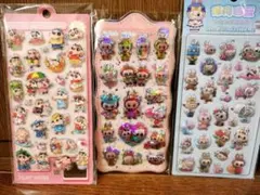 3枚セット　ラブブ　しんちゃんぷっくりシール　3D立体シール