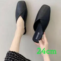 24cm フラットシューズ サンダル スリッパ 黒 授業参観 卒業式 入学式