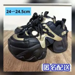 【最終値下げ】 厚底スニーカー ブラック チャンキーヒール ブーツ ゴールド 黒