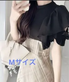 mily bilet ダブルフリル袖チェックレースドッキングワンピース ブラック