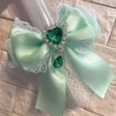 ②♡1キンブレリボン　ペンライトリボン　ライトグリーン×ホワイトレース