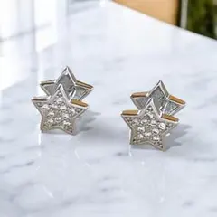 J164* 星フープピアス ジルコン シルバー 韓国アクセ 大人可愛い 新品