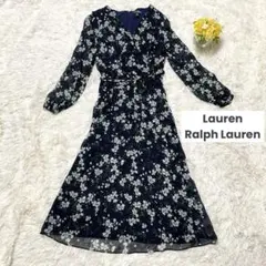 ローレンラルフローレン　ワンピース　カシュクール　ロング　花柄　長袖　リボン　L