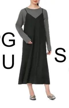 プロフ必GU Vネックキャミソールワンピース良品ブラックかわいい♪