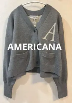 AMERICANA 別注バックロゴ ショート丈 Vネックカーディガン　チャコールのサムネイル