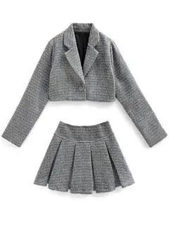GRL フリージア ラメツイードジャケット×プリーツミニスカートセットアップ 黒