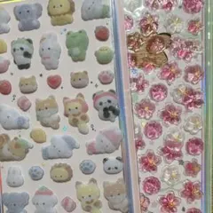 ２枚セット ボンボンドロップシール 桜 フロッキーシール 動物 1