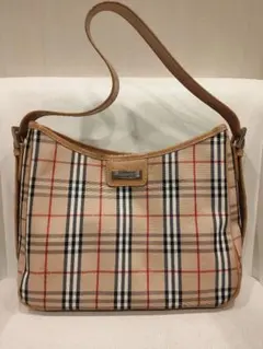 バーバリーズブルーレーベル　ノバチェック　キャンバスバッグレザー　シャドーホース