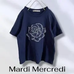 Mardi Mercredi マルディメクルディ　刺繍バラ Tシャツ　ネイビーのサムネイル