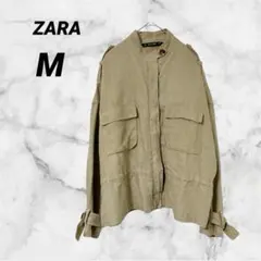 ZARA ザラ リネン100% ミリタリージャケット M ベージュ系