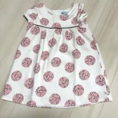 【80cm】OBAIBI ワンピース 花柄 ドット ピンク ホワイト ハート
