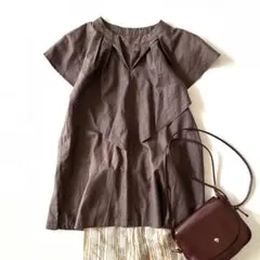 極美品✨定価1.3万❤️ 麻 赤 洗える 2WAYリネンミックスペプラム 